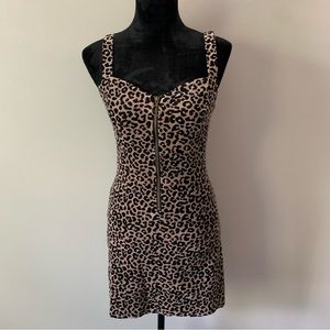 Wild Fable Leopard Corduroy Ribbed Mini Dress Bodycon Zipper Black Brown X-Small